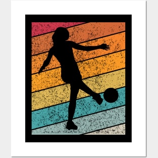 Female Soccer Football Outdoor Sports Retro Sunset Design Posters and Art